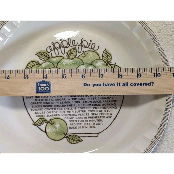 Vintage Apple Pie Recipe Plate USA 10” Stoneware Pie Dish Mid Century - Picture 6 of 6